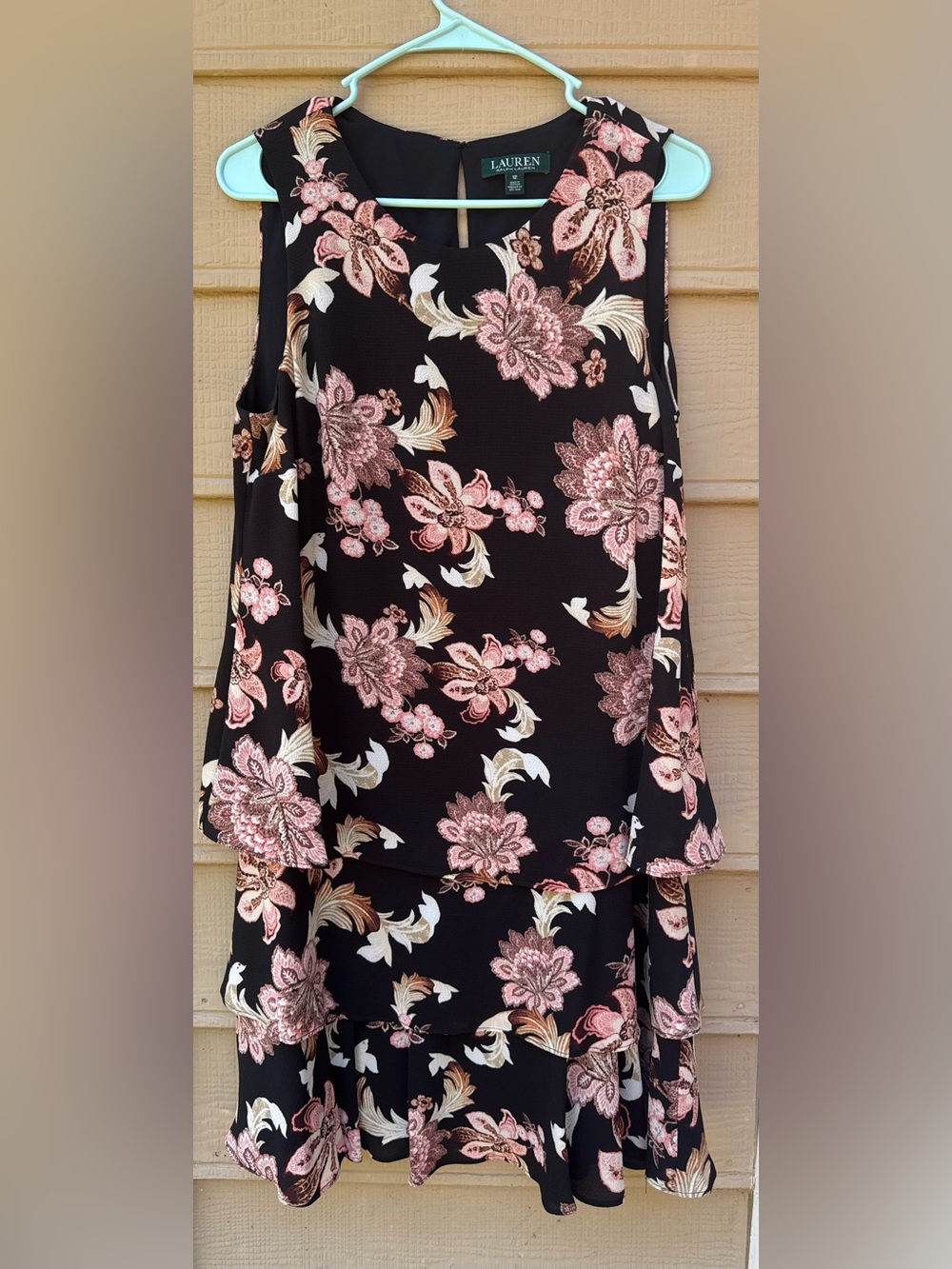 Lauren Ralph Lauren ruffles Black Pink Floral Sleeveless Dress